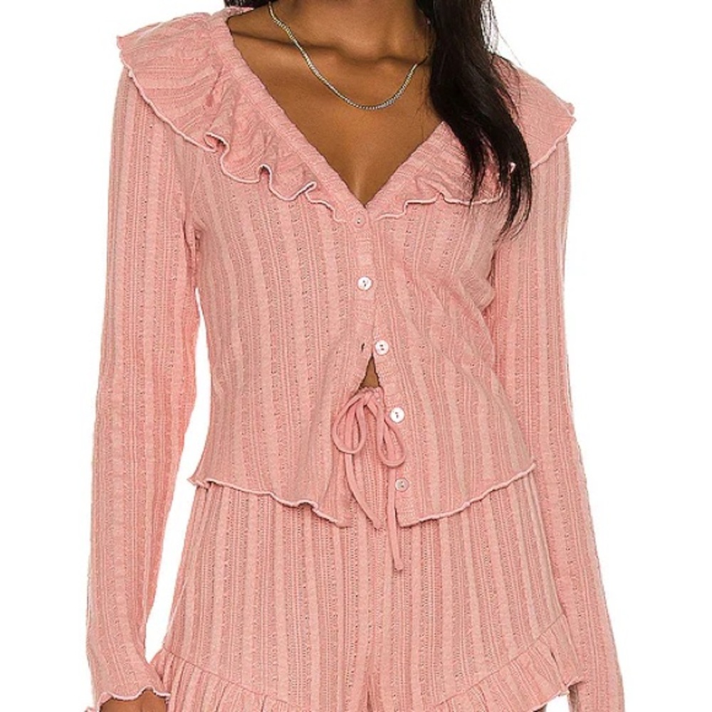 LPA Pointelle Coco Cardigan in Dusty Rose Size Large